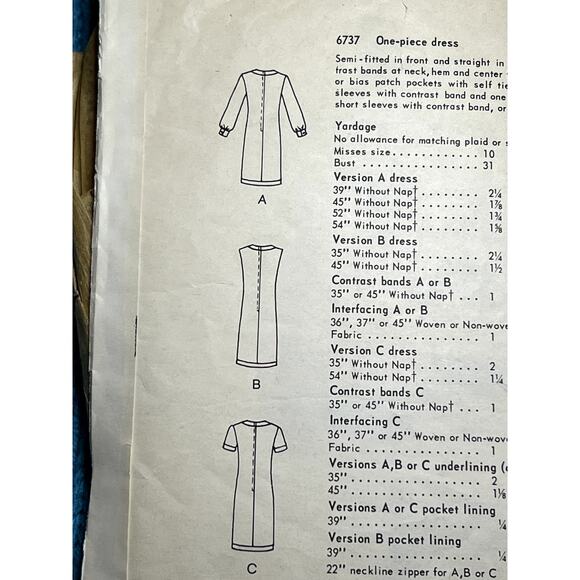 Vogue Pattern 6737 dress fitted mod 1960s size 12 bust 32 - Picture 8 of 8